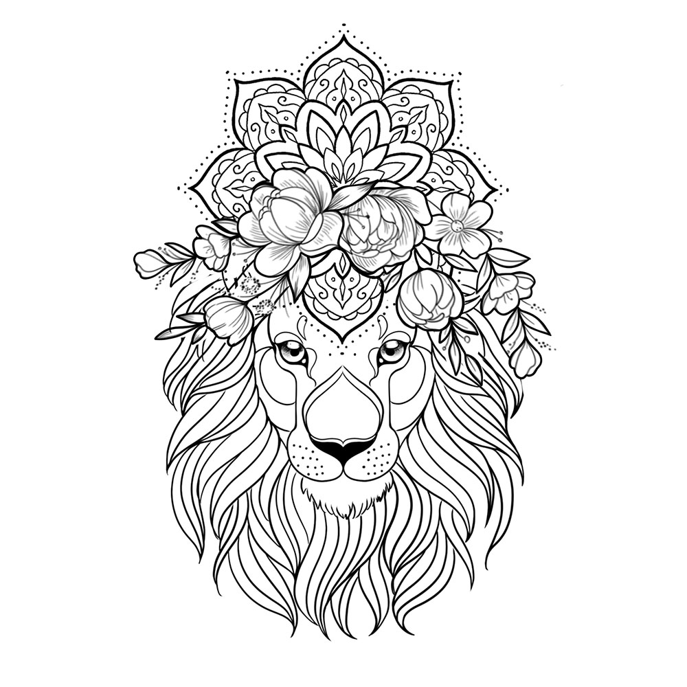 Leão e flores